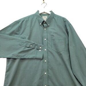 LL Bean Button Down Shirt Mens XL Tall Green Wrinkle Resistant Micro Check Plaid